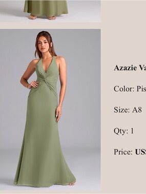 Azazie Green Halter Knot Front Maxi Dress